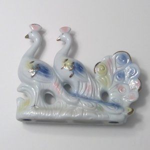 Unique Pastel Vintage Double Peacock Porcelain Figurine